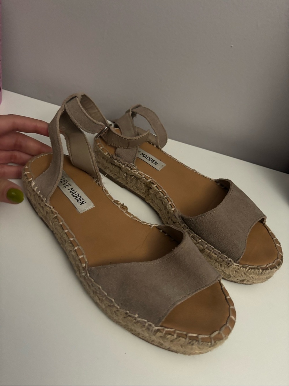 Steve Madden Taupe Suede Espadrille Wedge Sandals